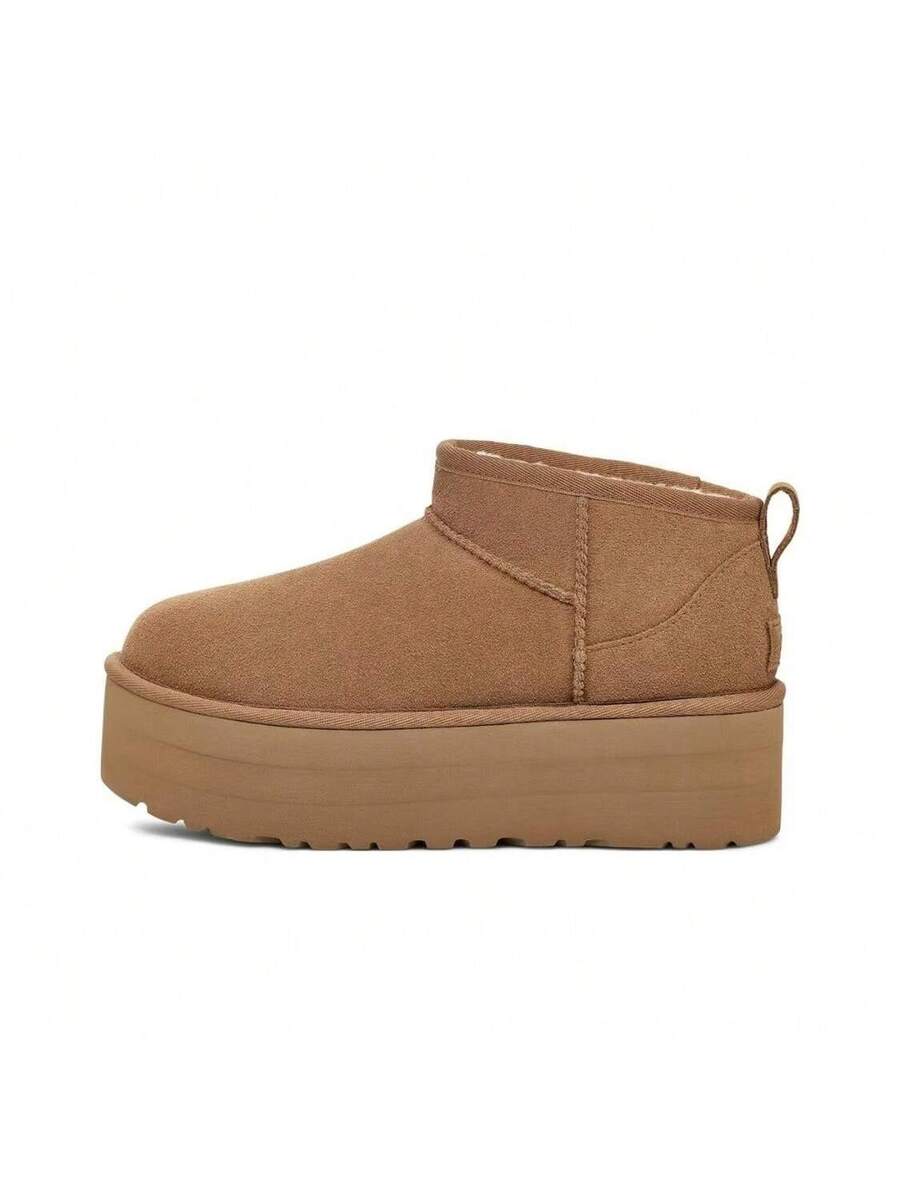 UGG dames korte, comfortabele, casual snowboots met 5 cm dikke zool en thermische voering, kastanjebruin